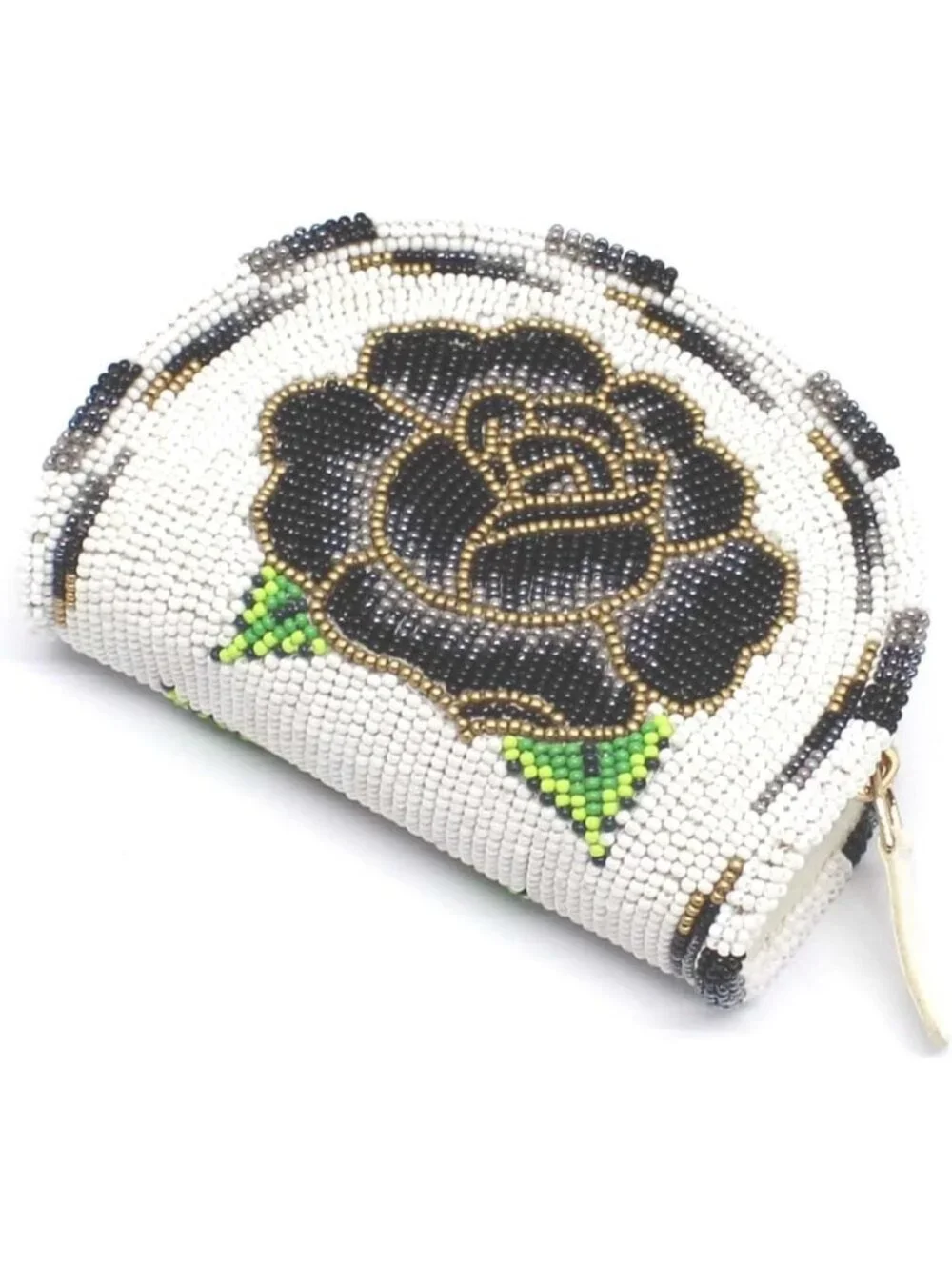 Chic White Beaded Coin Purse with Zipper Closure - Stylish & Functional